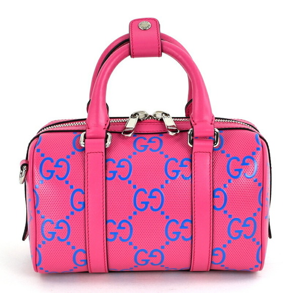 Gucci GG Embossed Duffel Bag Leather Crossbody Fuchsia Pink Blue - Picture 2 of 16